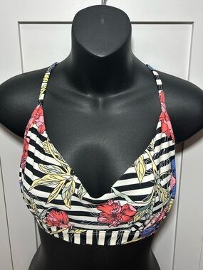 Eidon Floral & Stripe Bikini Top — DD cup